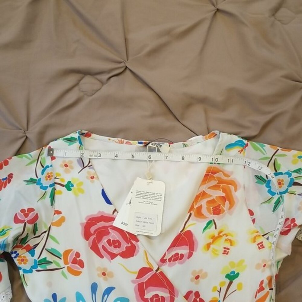 NWT All Things Mochi Valeria White Wrap Floral Mini Dress, size XS - Picture 14 of 15